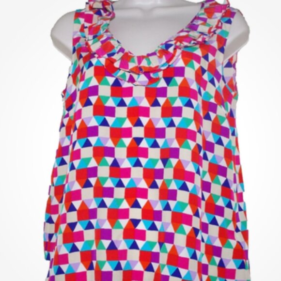 Kate Spade Abbey Multi-Color Geometric Print sleeveless ruffled blouse 2 - Picture 4 of 4